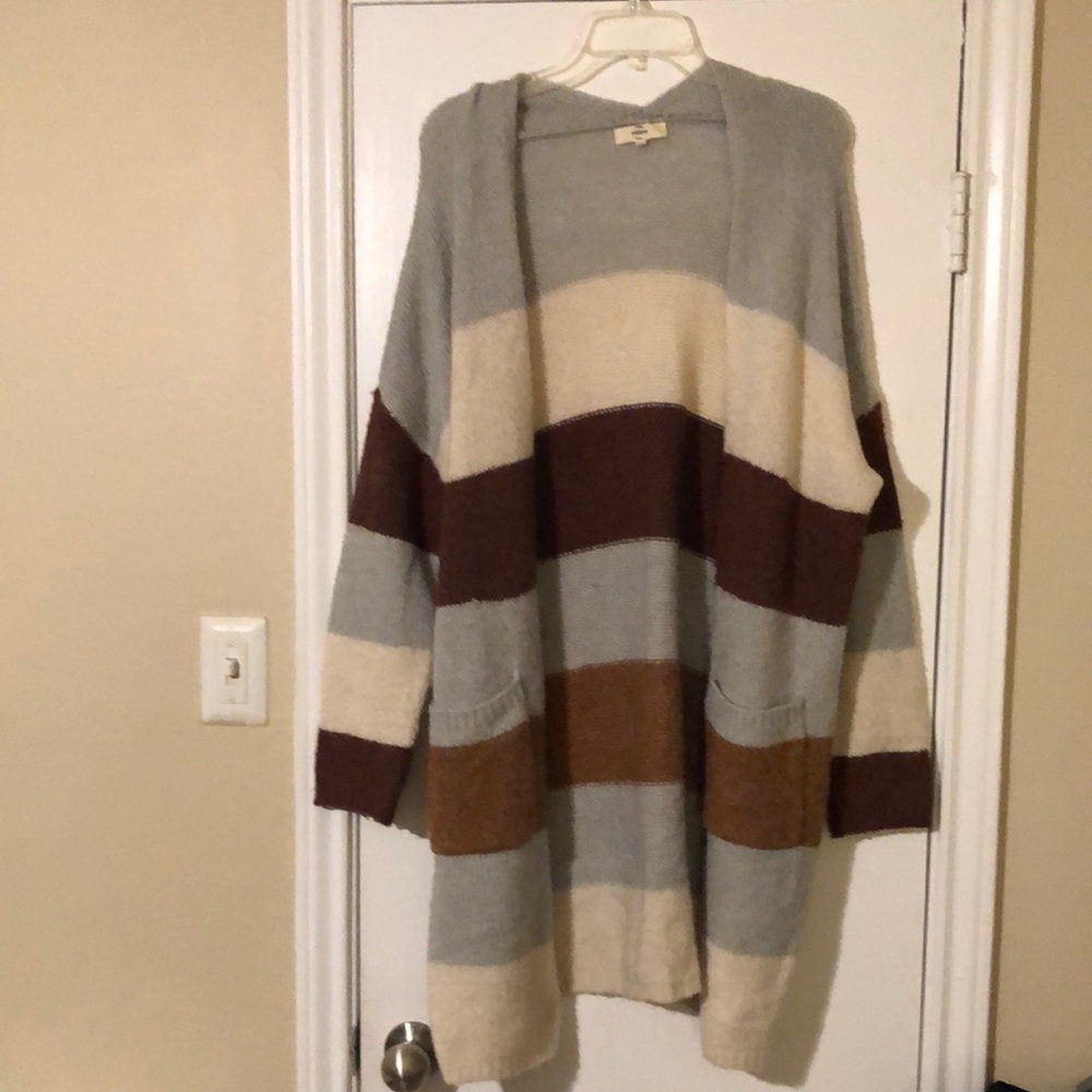 Maroon, Tan, Grey and Off-White Cardigan